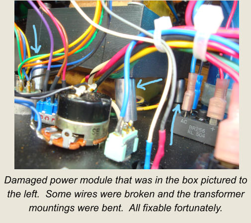 Bent transformer mounts & broken wires.