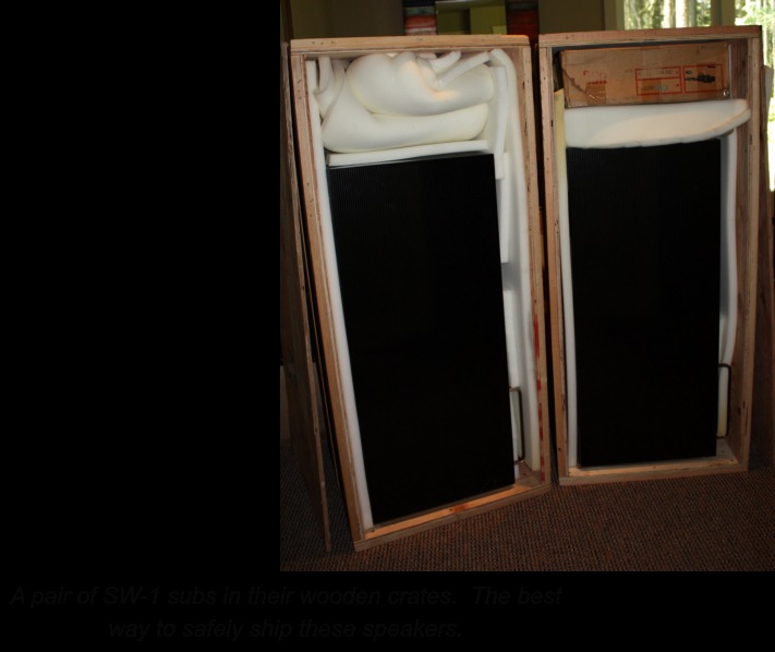 SW-1 subwoofers packed in wooden crates